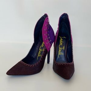 London Trash, DANI, Leather High Back Heel with Real Fur Upper 4.5" Heel, S 6.5